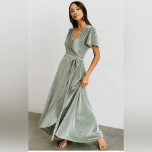 Baltic Born Andi Ribbed Velvet Wrap Dress in Dusty Sage Size Small